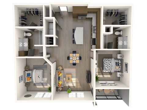Floor plan for 2 beds, 2 baths, 1244 sqft